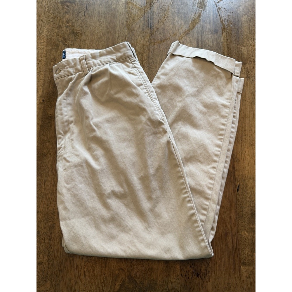 Polo Ralph Lauren Hammond Pleated Khaki Tan Chino Pants Men's 34x30 Cuffed Hem